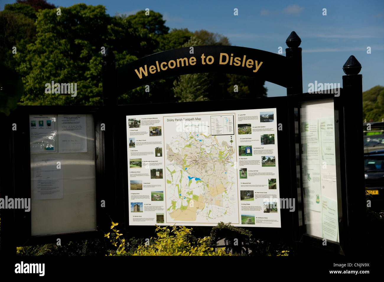 Willkommen Board in Disley in Cheshire Stockfoto