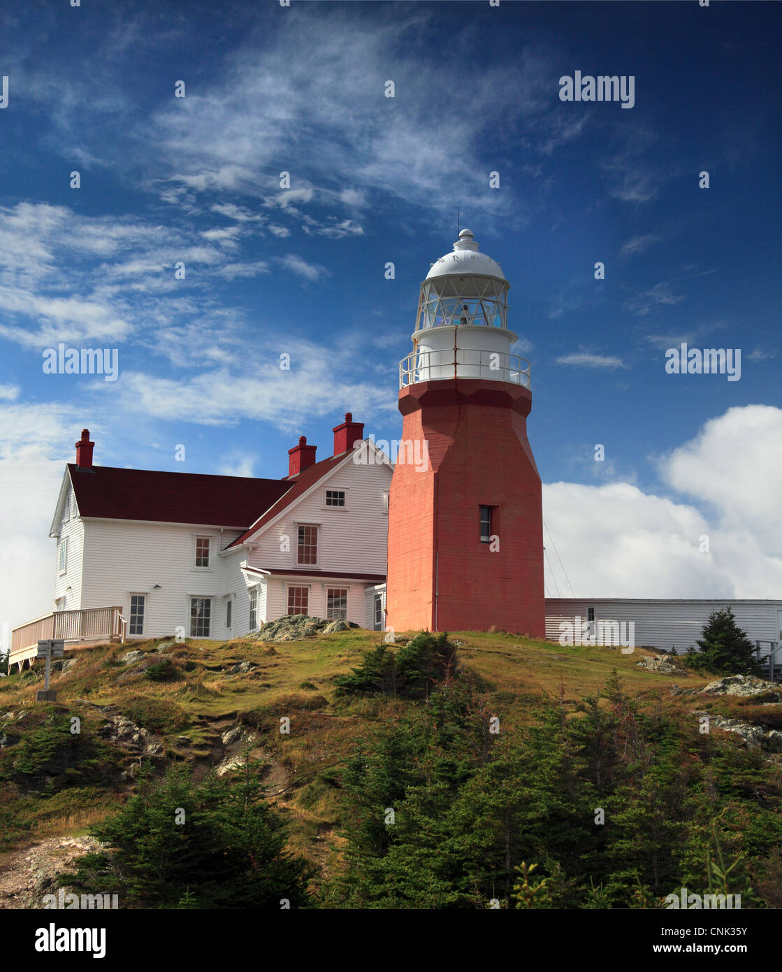 Foto von der Long Point Lighthouse, befindet sich auf des Teufels Cove Head, North Twillingate Island, Neufundland, Kanada Stockfoto