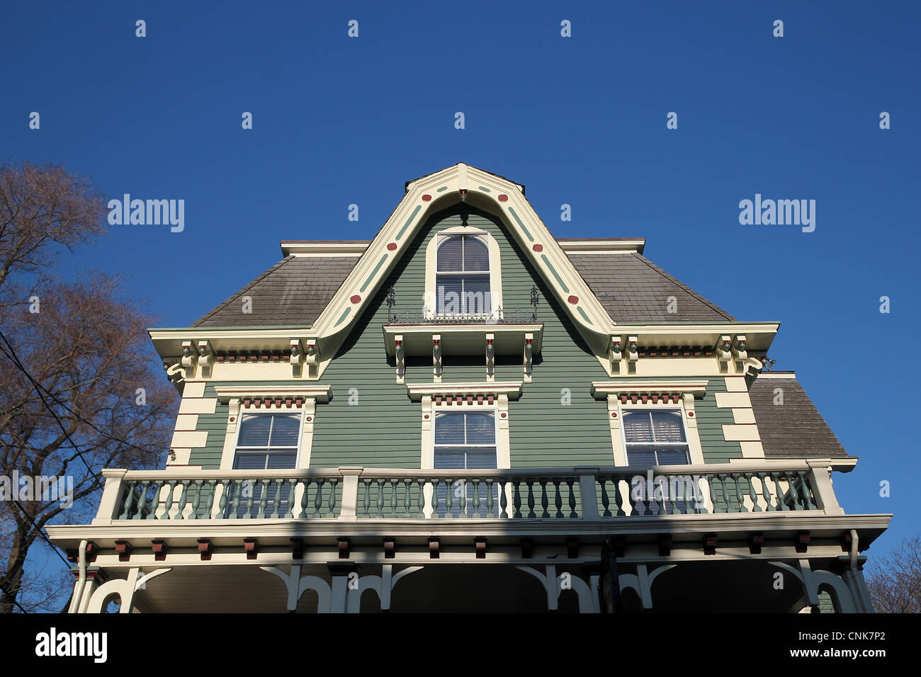 Detail von einem viktorianischen Haus, jetzt ein Bed And Breakfast, in Newport, Rhode Island Stockfoto