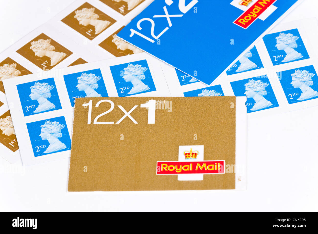 Royal Mail Briefmarken in erster und zweiter Klasse Stockfoto