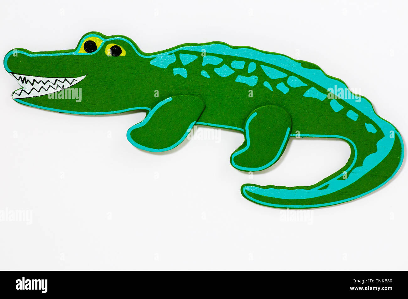 Nahaufnahme einer Spielzeug-Alligator auf weißem Hintergrund Stockfoto