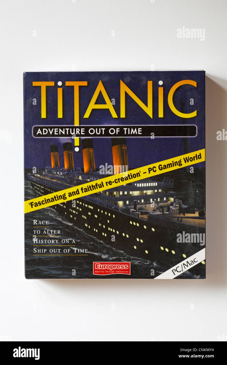 Titanic Adventure Out of Time Game Race, um die Geschichte auf einem Schiff aus der Zeit isoliert auf weißem Hintergrund zu ändern Stockfoto
