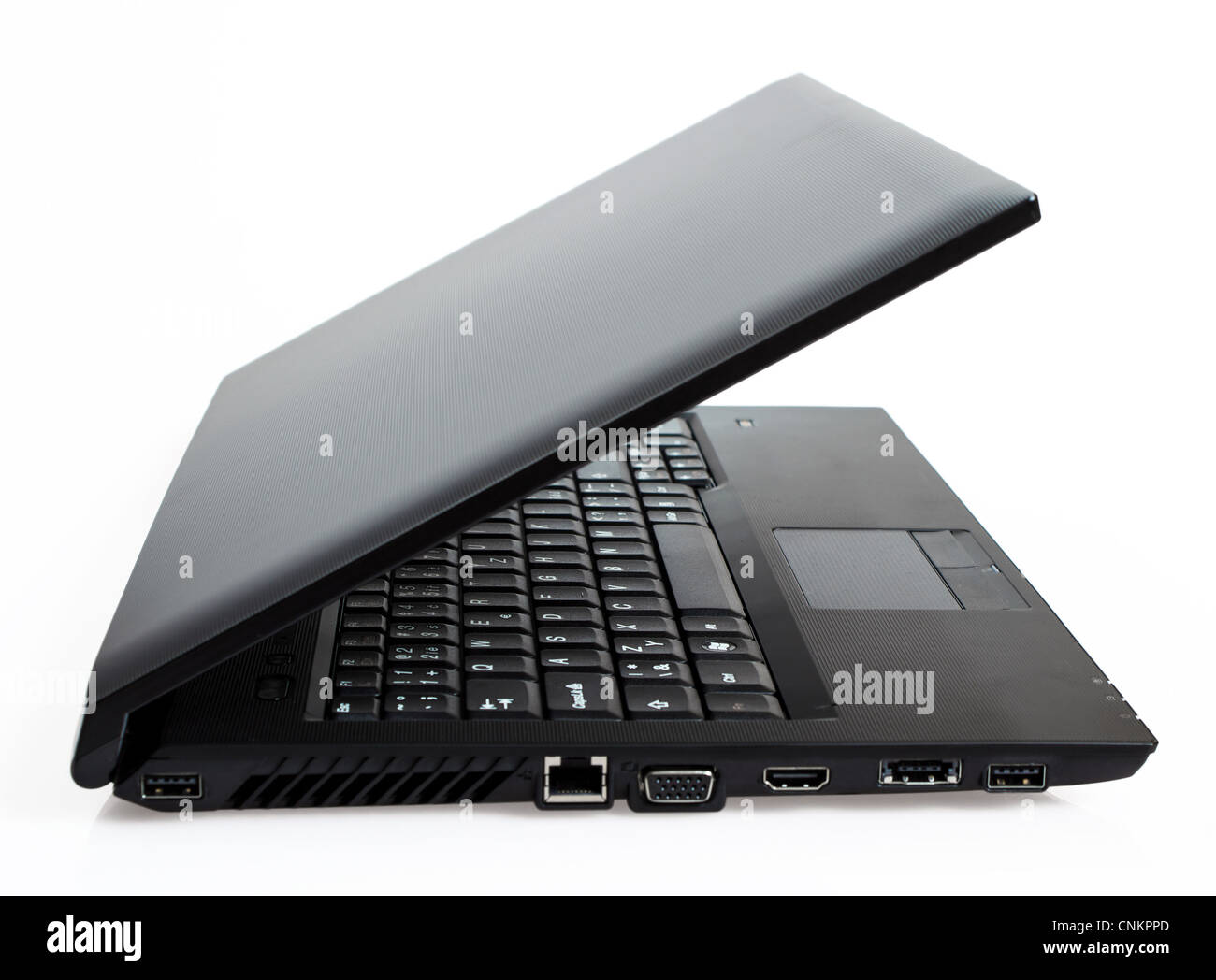 Neue schwarze Laptop Computer Notebook auf weißem Hintergrund Stockfoto