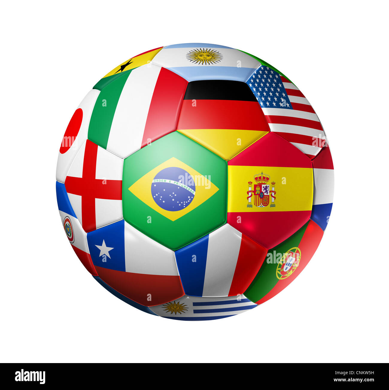 3D Fußball Fußball mit Welt-teams Fahnen. Brasilien WM 2014. Isoliert auf weiss mit Beschneidungspfad Stockfoto