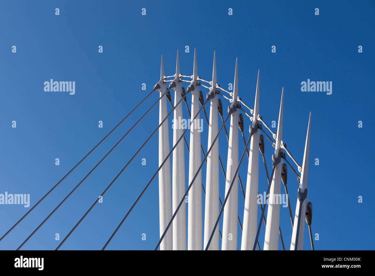 Detail der MediaCityUK Schaukel Fußgängerbrücke über den Manchester Ship Canal, Salford Quays, Manchester, UK Stockfoto