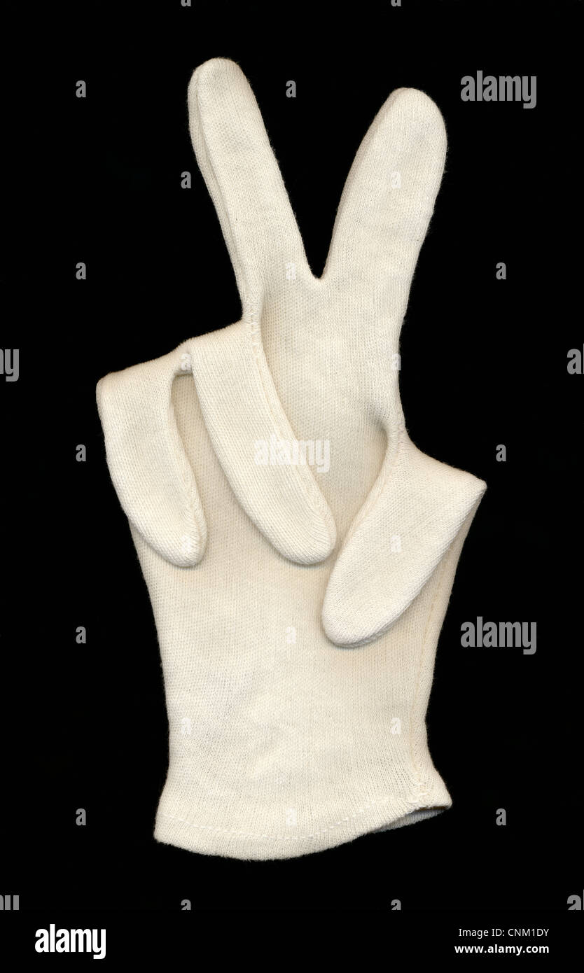 Weiße Handschuhe, Victory-Zeichen, Symbol, Stockfoto