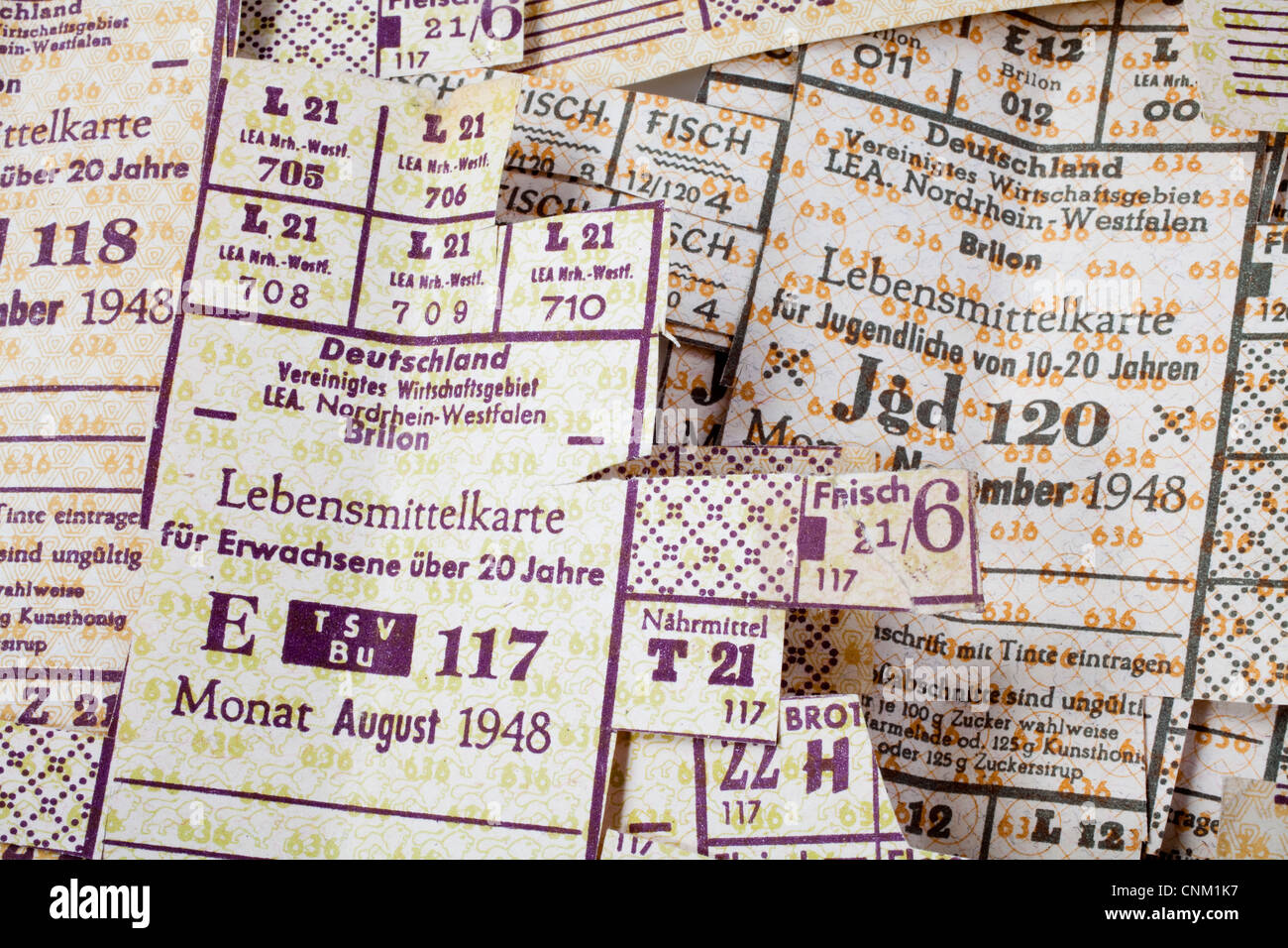 Gutschein, Rationierungskarte für Lebensmittel, Dritten Reiches Futterration Karte, 1948, Deutschland, Europa Stockfoto