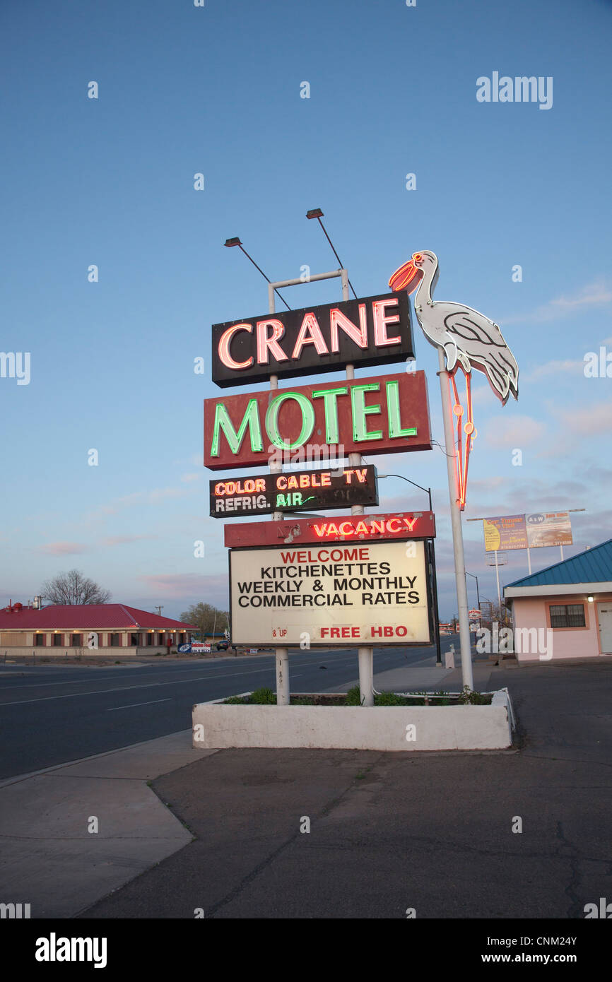 Kran-Motel Zeichen, Roswell, New Mexico. Stockfoto