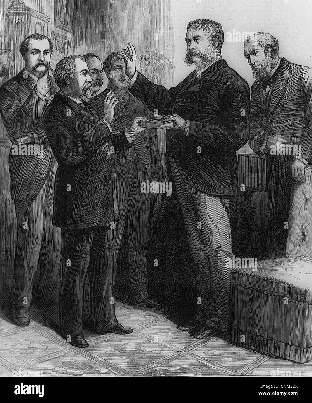 Der Tod von Präsident Garfield Richter Brady Verabreichung den Präsidenten Eid an Vize-Präsident Arthur, 1881 Stockfoto