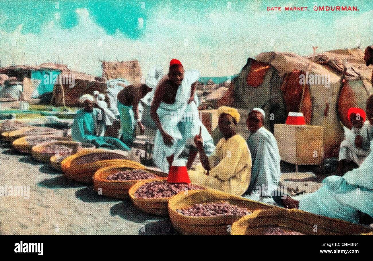 Afrikanische Kaufleute - Omdurman Datum Markt Postkarte, Sudan, um 1915 Stockfoto