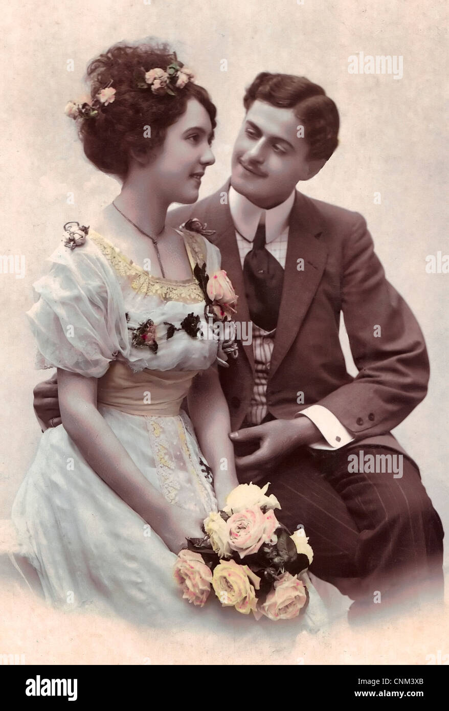Vintage Foto der Braut und des Bräutigams Stockfoto