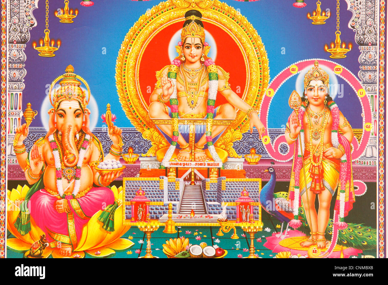 Bild von Hindu-Götter Ganesh, Ayappa und Subramania, Indien, Asien Stockfoto