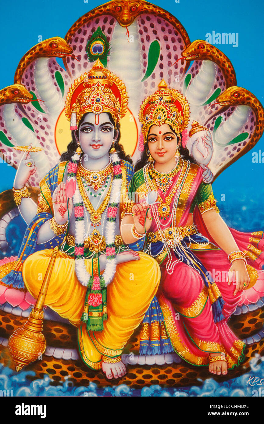 Bild von Hindu-Götter Visnu und Lakshmi, Indien, Asien Stockfoto