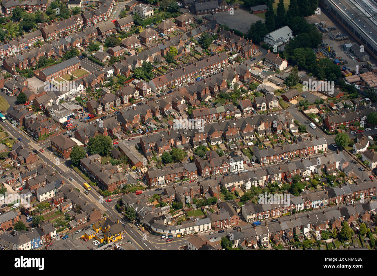 Eine Luftaufnahme von Reihenhäusern in Stafford in Staffordshire England Stockfoto
