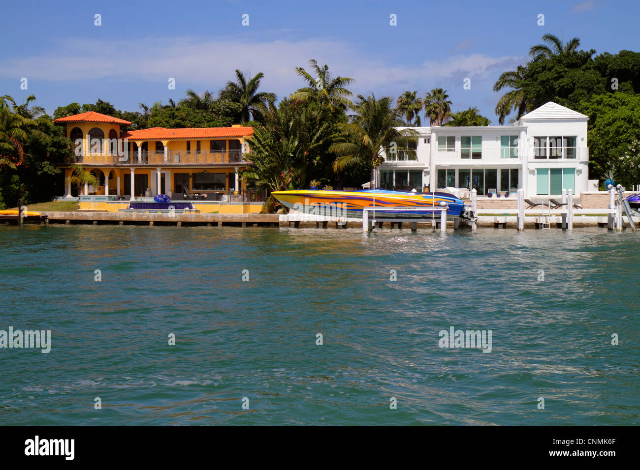 Miami Beach Florida, Biscayne Bay, Venetian Islands, West San Marino Drive, Waterfront Mansion, Haus, Haus Häuser Häuser Residenz Zigarette Schnellboot, Stockfoto