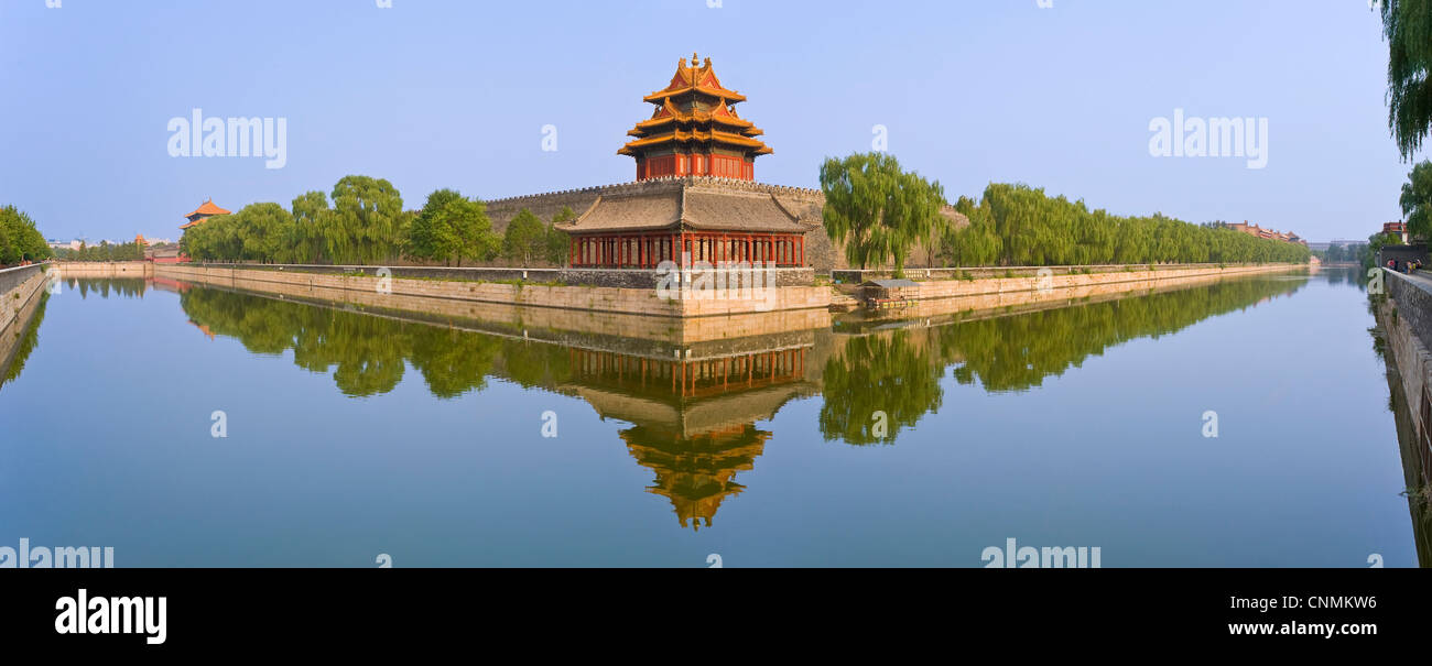 3 Bild Stich Panoramablick auf der Nord-Ost-Ecke des die Mauern um die Verbotene Stadt in Peking. Stockfoto