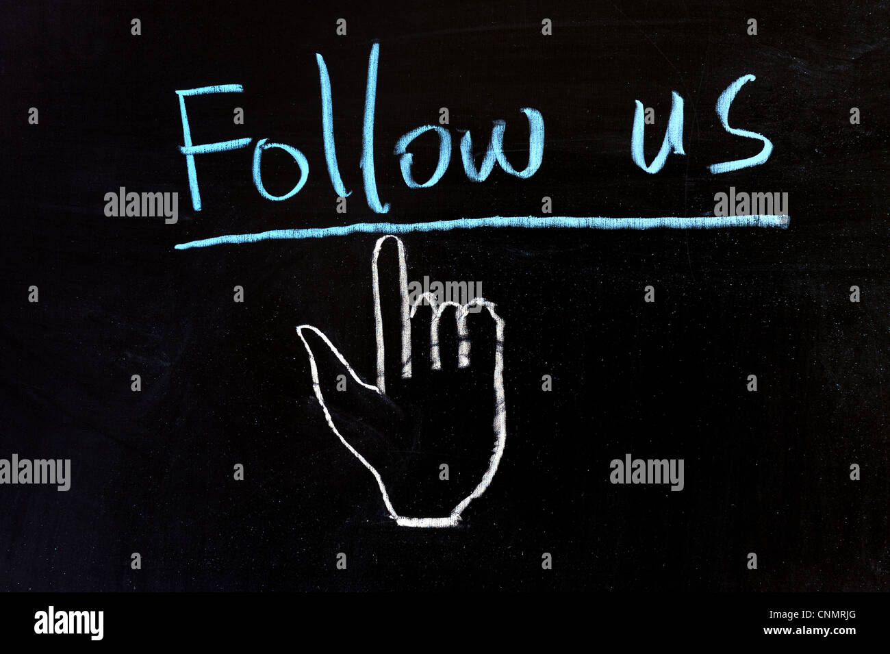 Kreide-Zeichnung - Folge uns Stockfoto