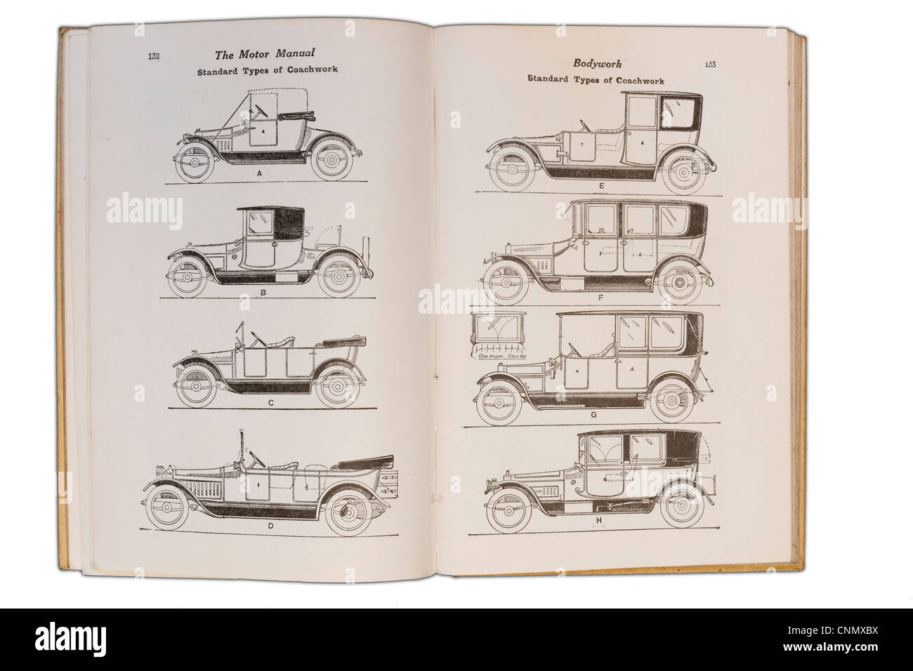 Motor manuelle Illustration aus dem Jahr 1918. Auto-Karosserien. Stockfoto