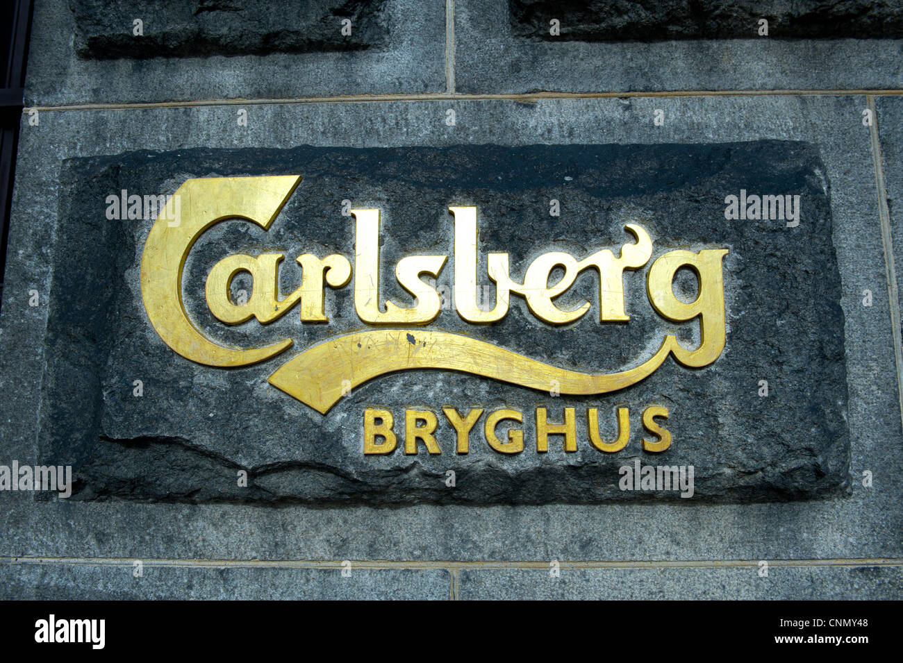 Schild an der Fassade der Hauptsitz der Brauerei Carlsberg in Kopenhagen Dänemark Stockfoto