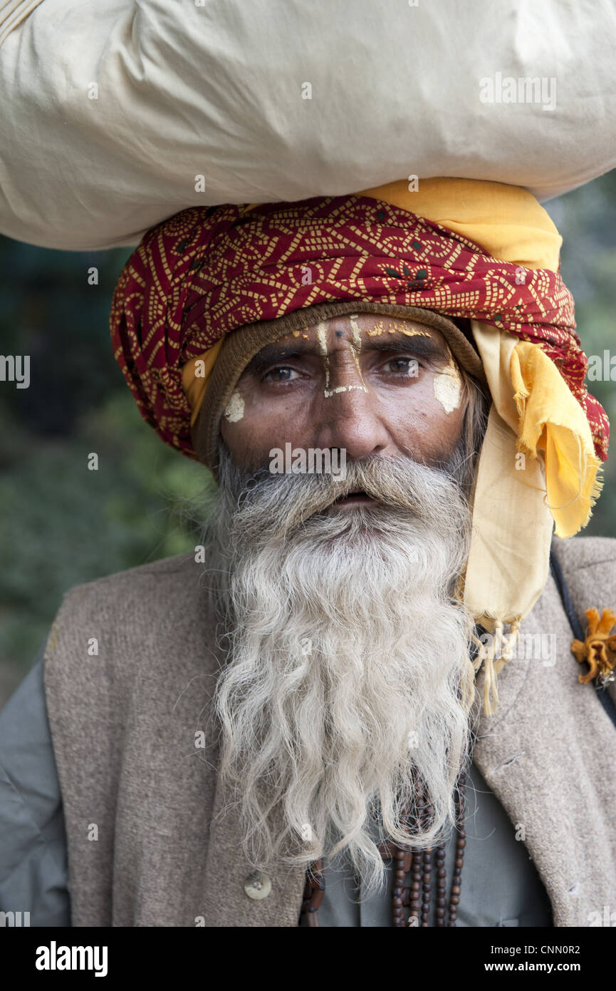 Hindu Sadhu heiliger Mann, Nahaufnahme des Kopfes, Delhi, Indien Stockfoto