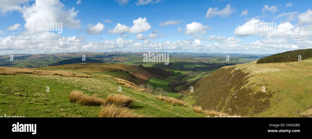 Wales malerischen Hügellandschaft Panorama, Blick vom Mynydd Epynt. Stockfoto