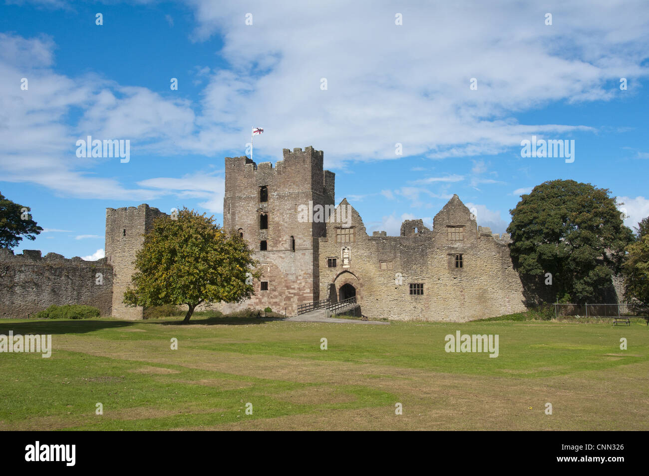 Blick auf die teilweise zerstörten Burg Ludlow Castle, Ludlow, Shropshire, England, september Stockfoto