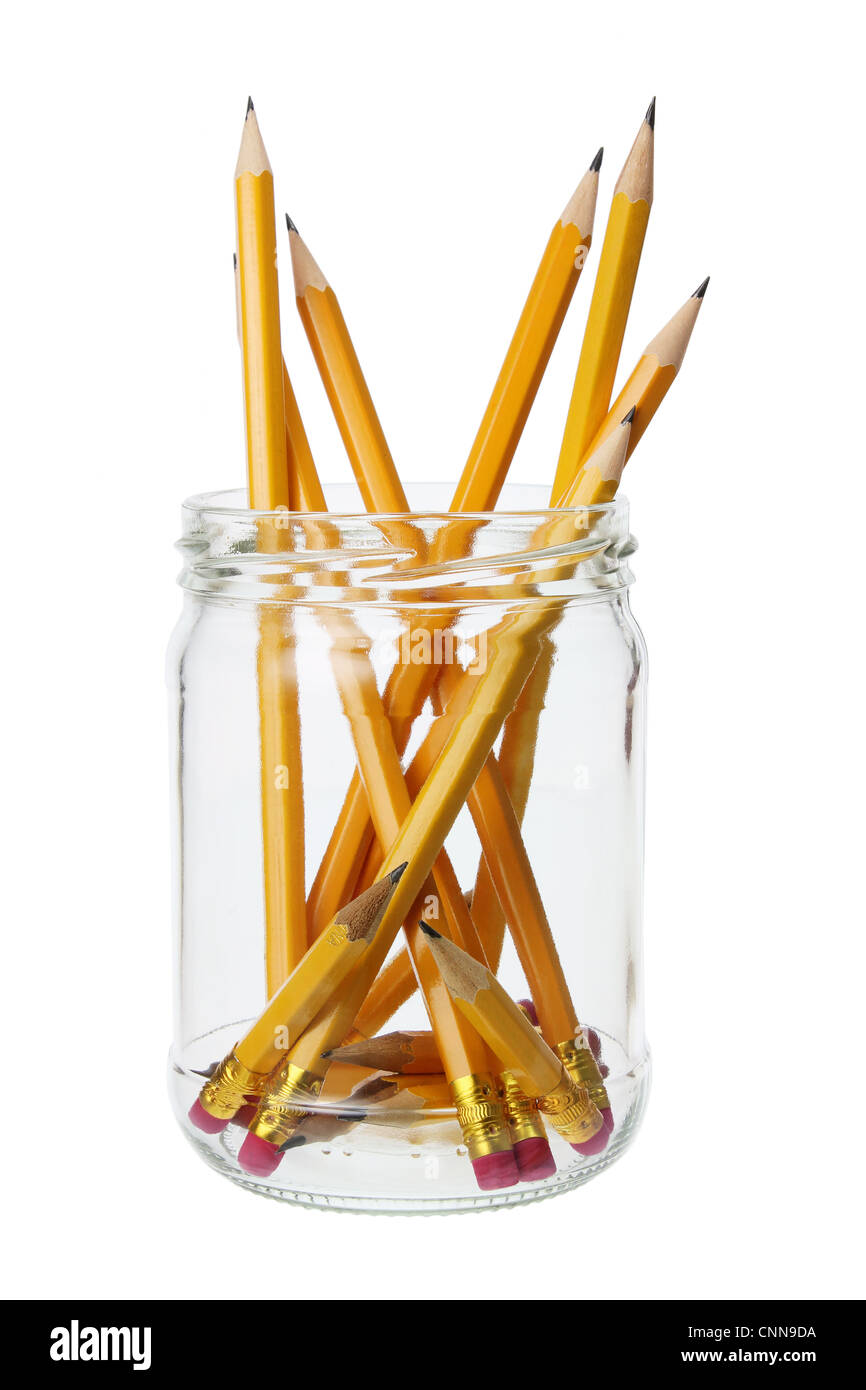 Bleistifte in Glas Stockfoto