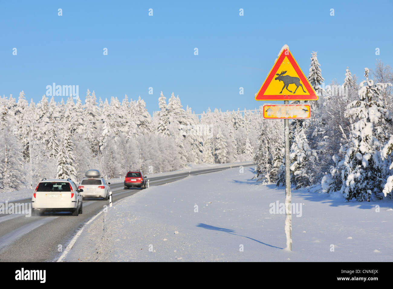 Straße, Kuusamo, Nordösterbotten, Provinz Oulu, Finnland Stockfoto