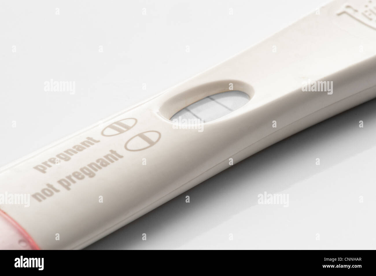 Einen weißen Schwangerschaftstest Stick mit einem rosa Mütze zeigt ein positives Ergebnis. Stockfoto