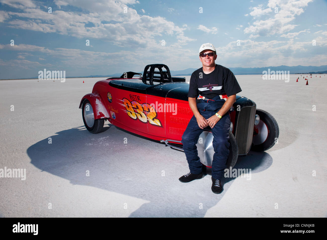 Salzsee von Bonneville speed Woche Retro-Motorrad Rennfahrer in den USA, Hot-Rod auf weißen Salinen 932 Stockfoto