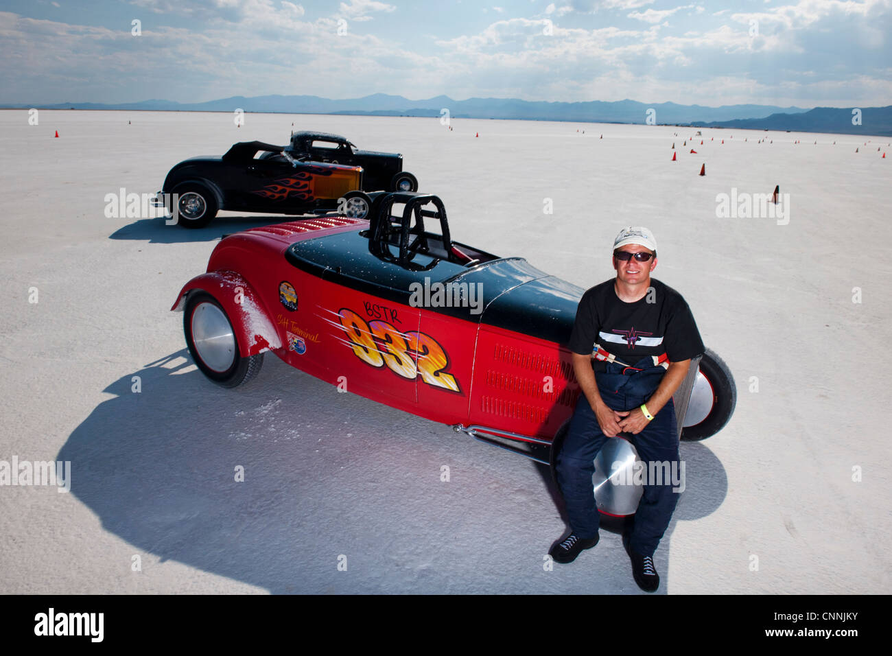 Salzsee von Bonneville speed Woche Retro-Motorrad Rennfahrer in den USA, Hot-Rod auf weißen Salinen 932 Stockfoto