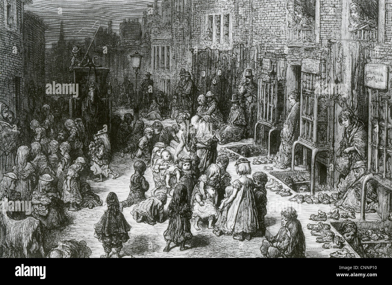 SLUMS im East End von London im 19. Jahrhundert. Stockfoto