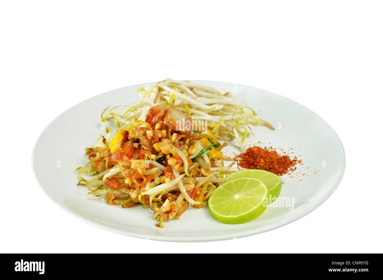Lieblings-Thai-Küche, Thai-Food Pad Thai, Stir Fry Nudeln auf weiße Schale Stockfoto