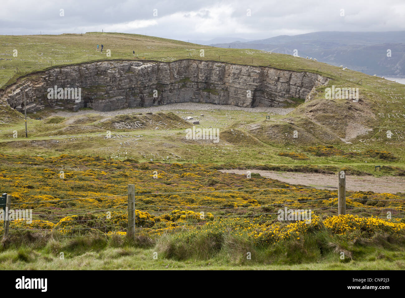 Blick auf stillgelegten Kalkstein Steinbruch, der Bischofs-Steinbruch, Great Orme, Llandudno, North Wales, august Stockfoto