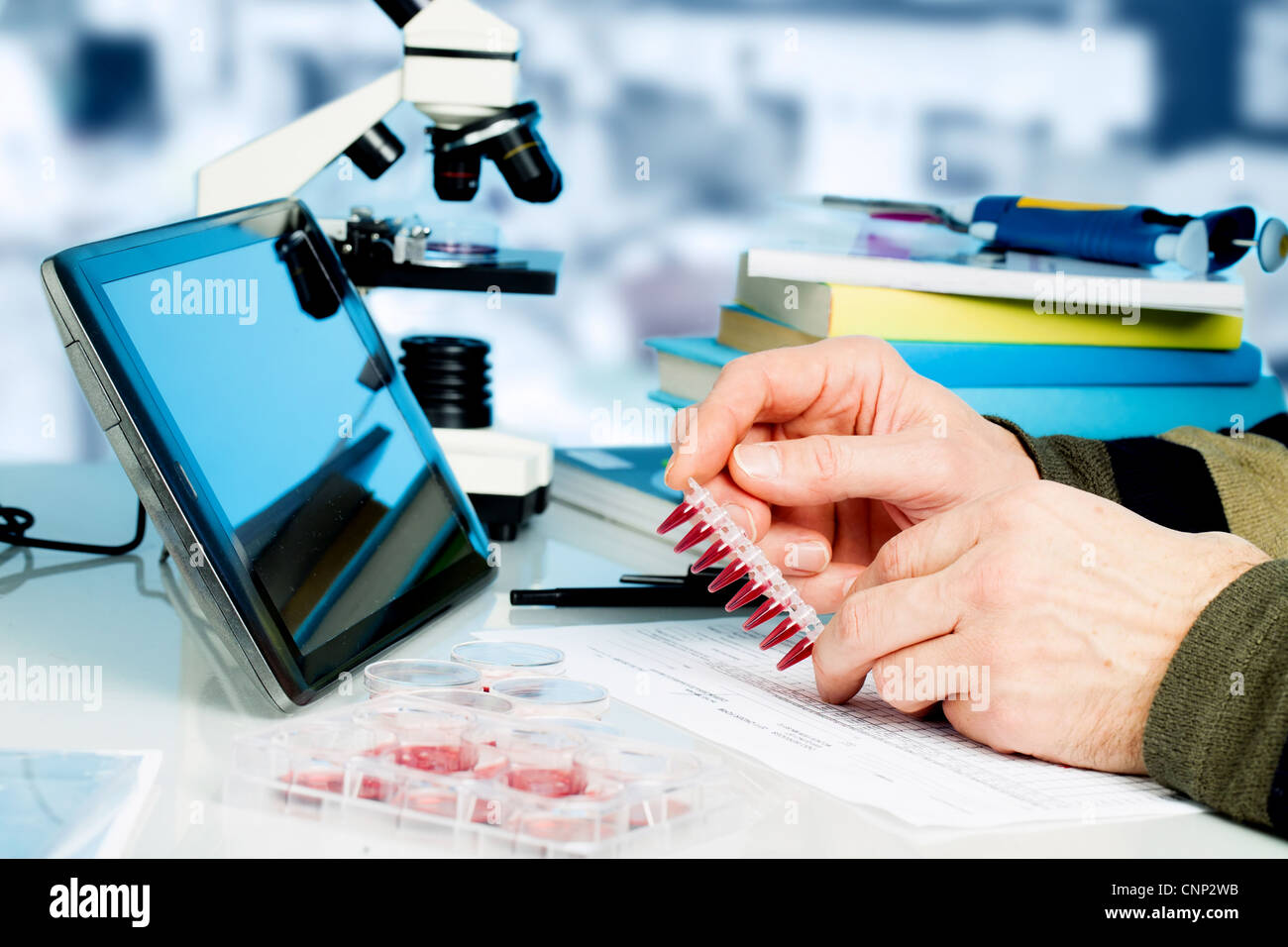 Arbeitsplatz im Labor der Genforschung Stockfoto