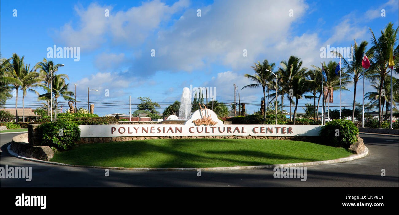 Das Polynesian Cultural Center an der North Shore in Laie Hawaii auf der Insel Oahu. Stockfoto