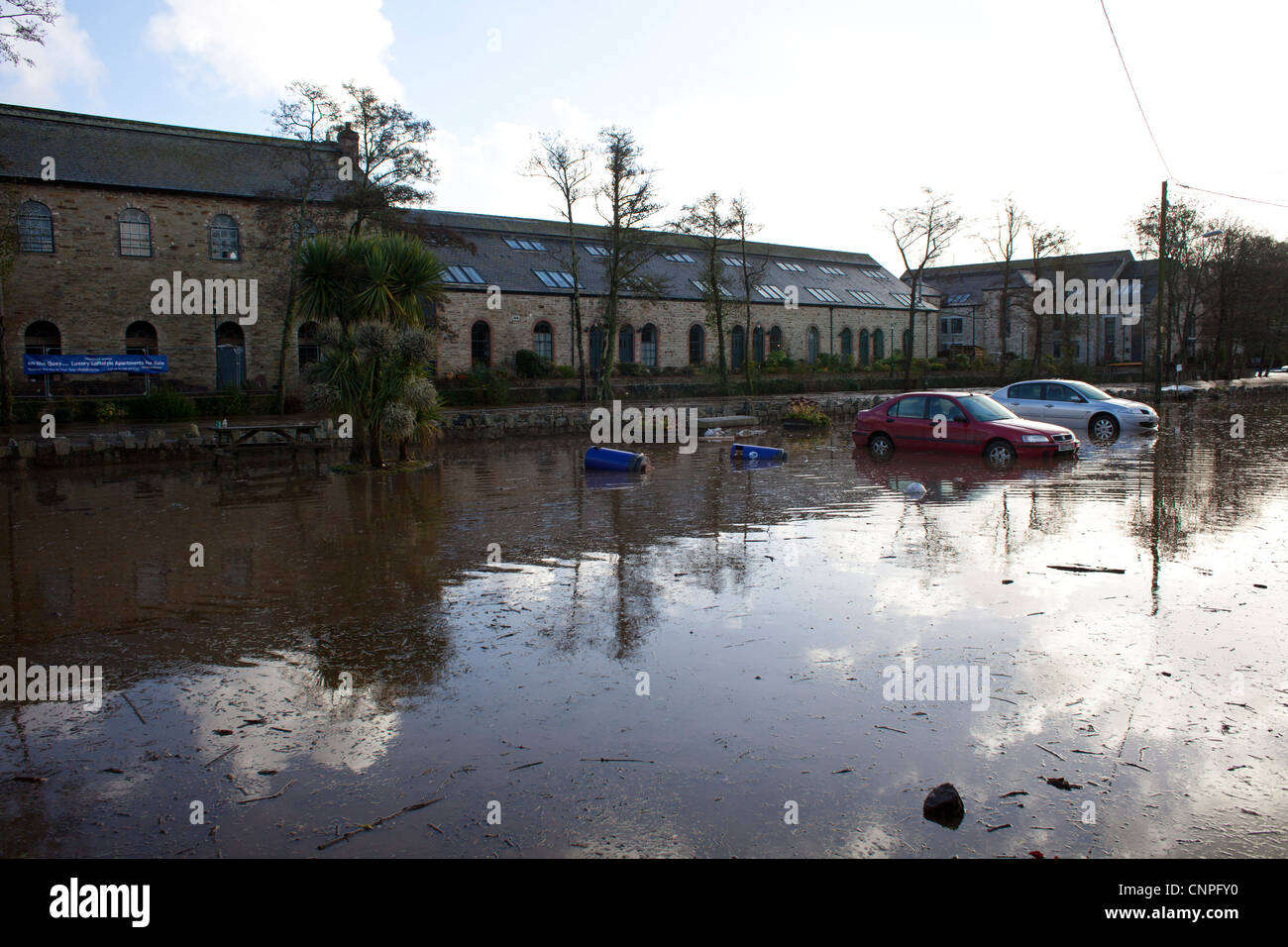 Überschwemmungen in Lostwithiel Stockfoto