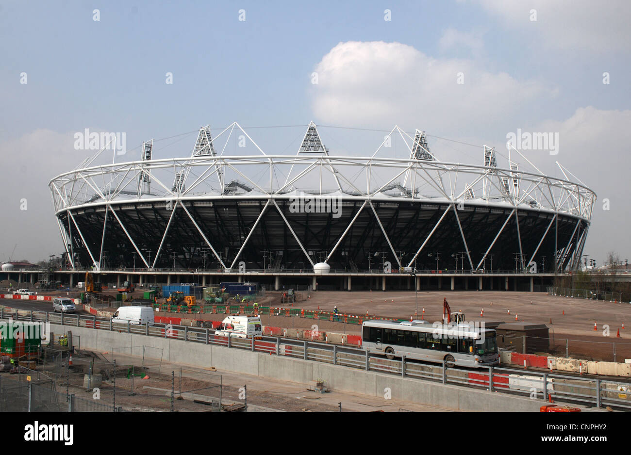 Das Olympiagelände, in East London, während der Bauphase in Vorbereitung auf die Olympischen Spiele 2012. Stockfoto