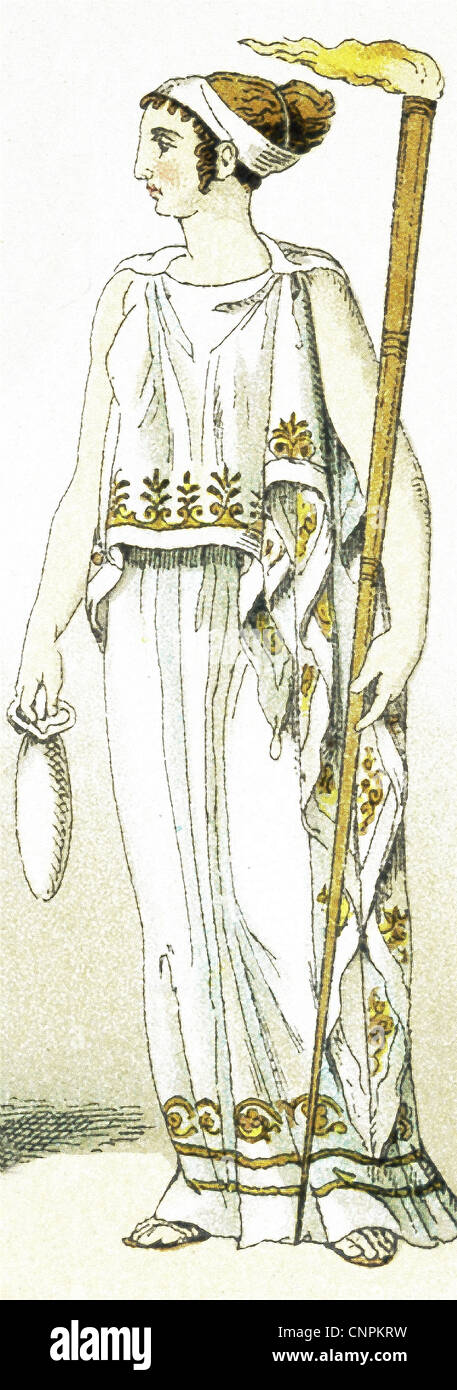 Dies ist eine Darstellung einer Priesterin der Ceres, der griechischen Göttin der Landwirtschaft, Getreide und Fruchtbarkeit. Stockfoto