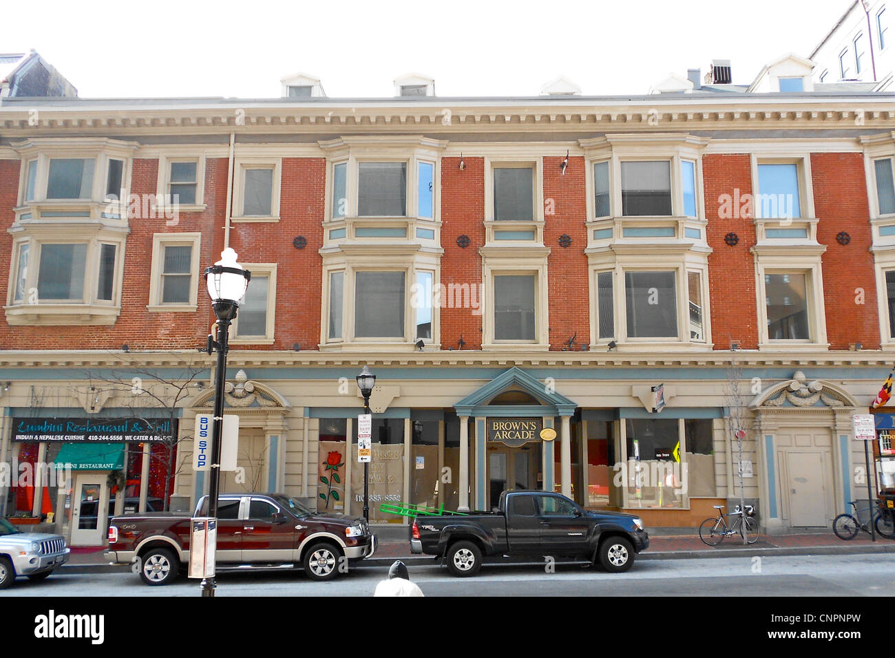 Browns Arcade auf dem NRHP seit 17. Januar 1983. 322-328 N. Charles Street in central Baltimore, Maryland. Stockfoto