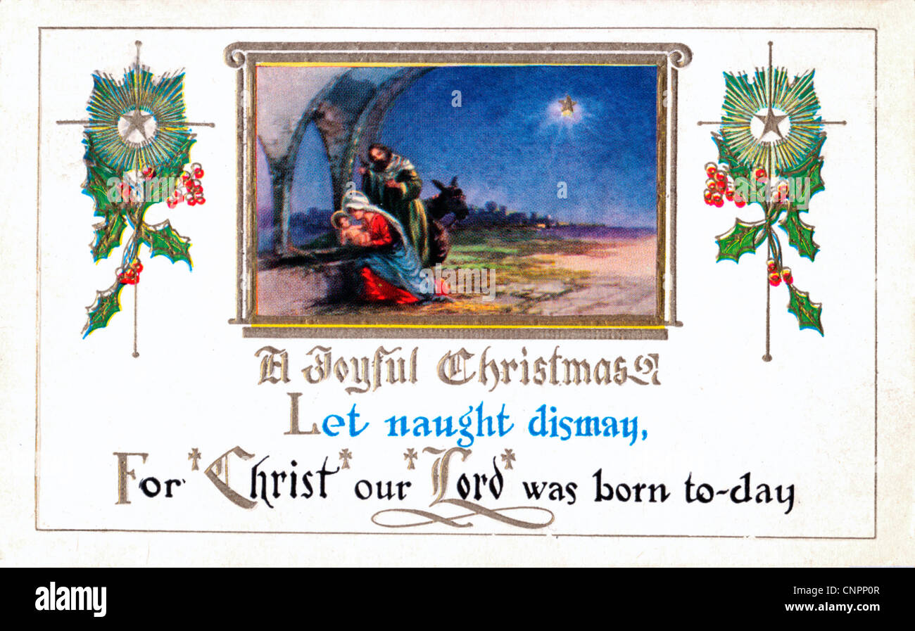 Fröhliche Weihnachten, lassen Sie nichts Bestürzung, für Christus unser Herr heute - Ansichtskarte geboren wurde Stockfoto