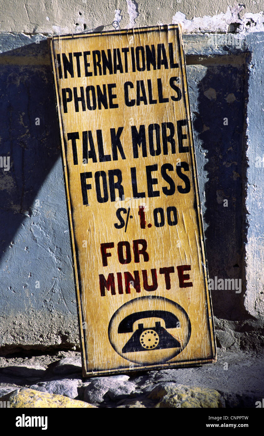 Telefonische Anmeldung. Peru. Stockfoto