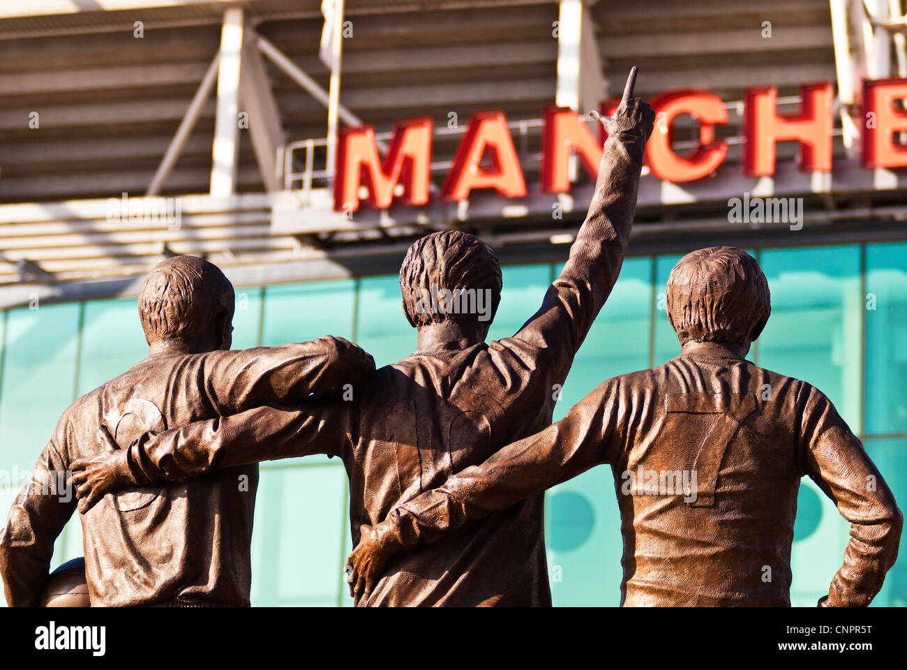 Die United Trinity außerhalb Manchester United Boden beste, Recht und Charlton, Manchester, England, UK Stockfoto