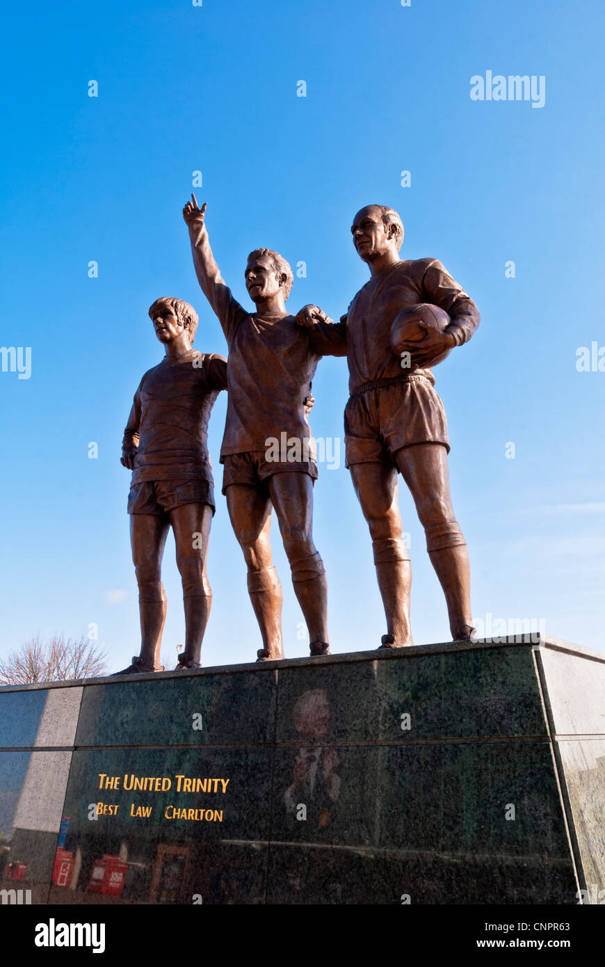 Die United Trinity außerhalb Manchester United Boden beste, Recht und Charlton, Manchester, England, UK Stockfoto