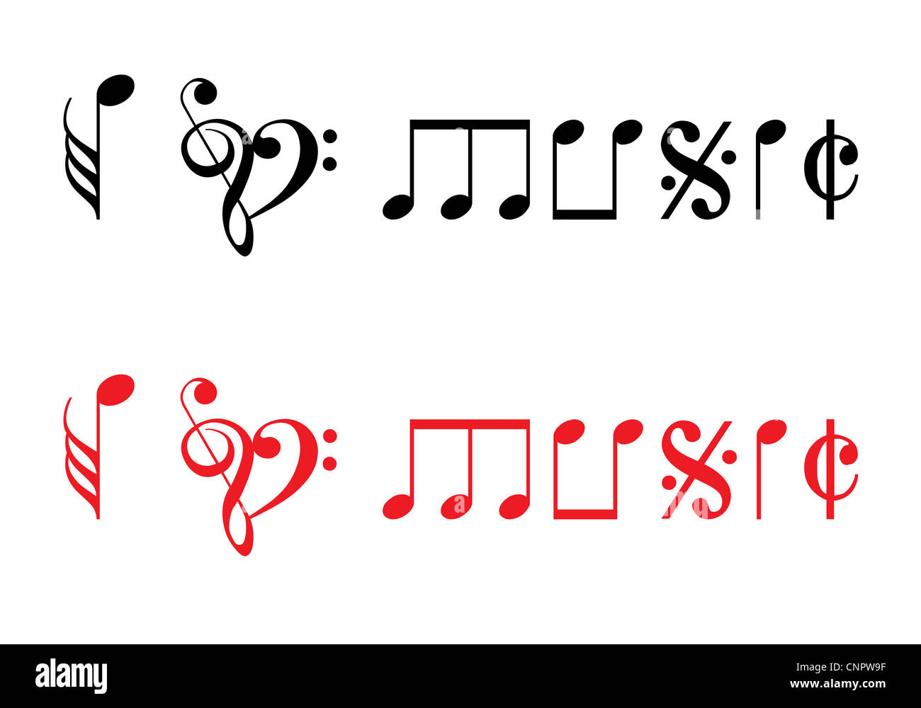 Ich liebe Musik, Notizen auf weißem Hintergrund Stockfoto