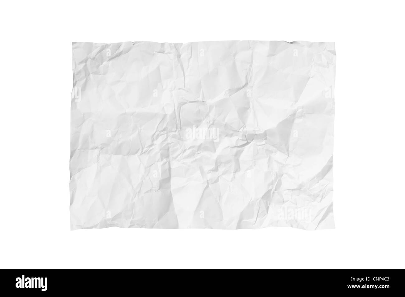 Weiße zerknittertes Papier auf weißem Hintergrund isoliert Stockfoto