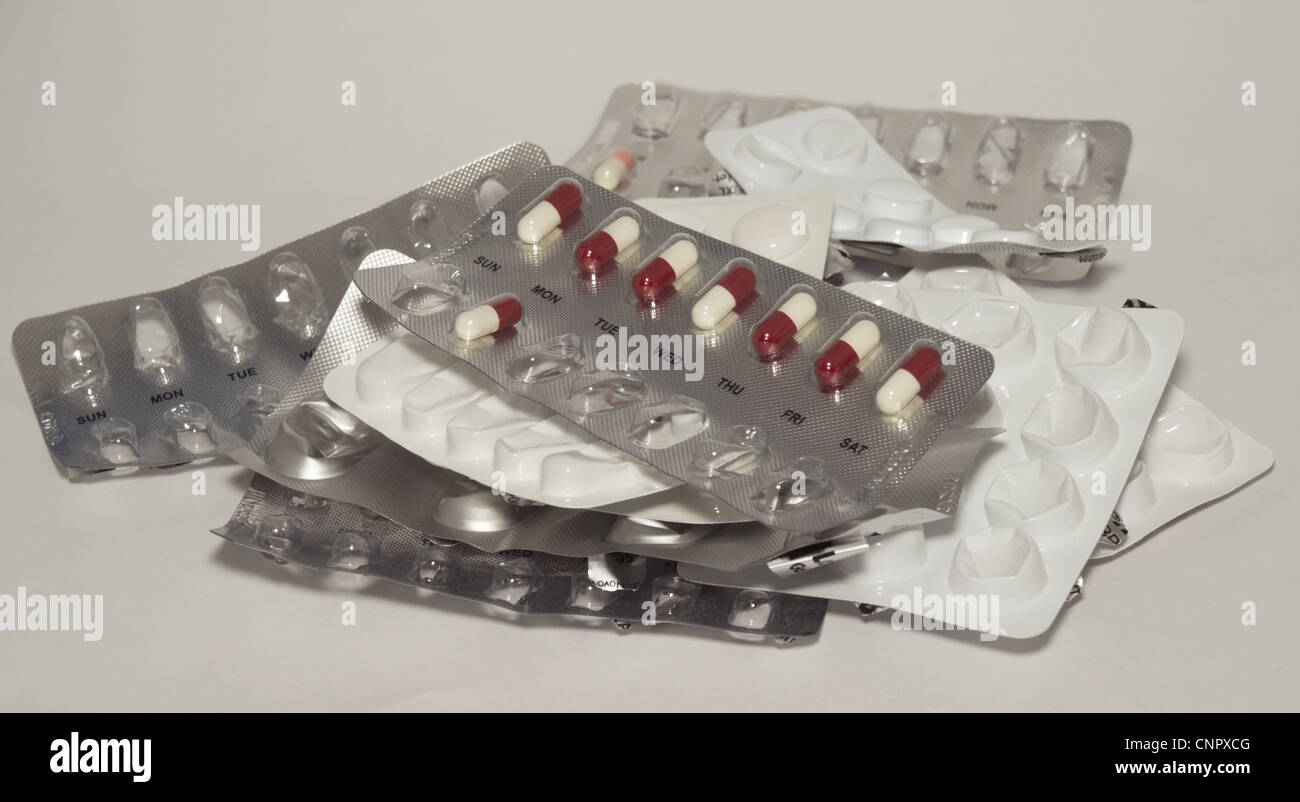 Tabletten in einer Verpackung Stockfoto