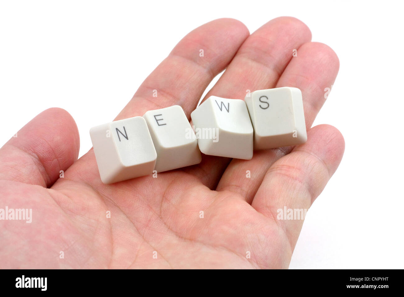 Buchstabentasten schließen die Begriff der Online-Medien Stockfoto