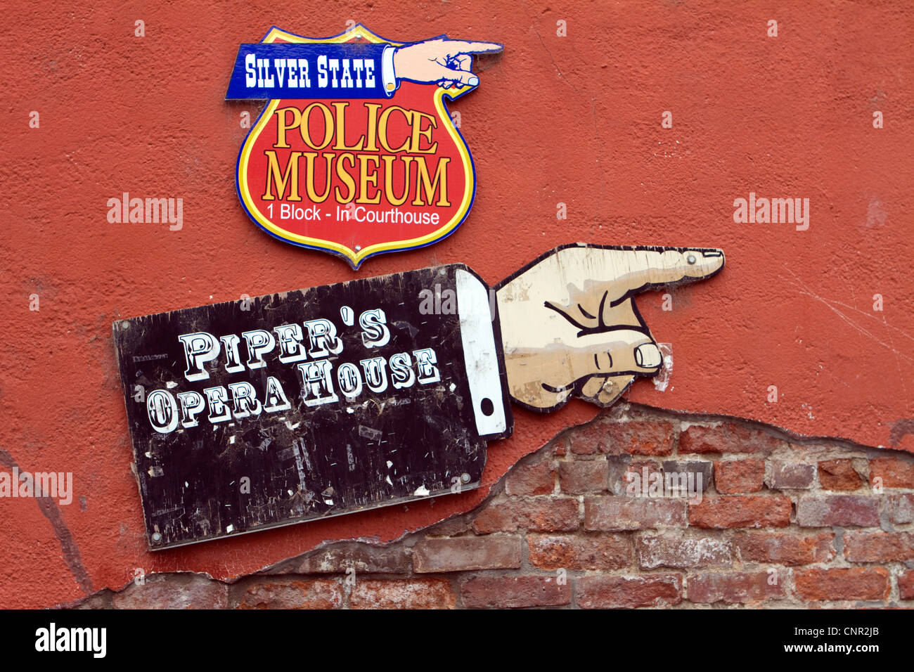 Historische Zeichen Virginia City, Nevada, USA Stockfoto