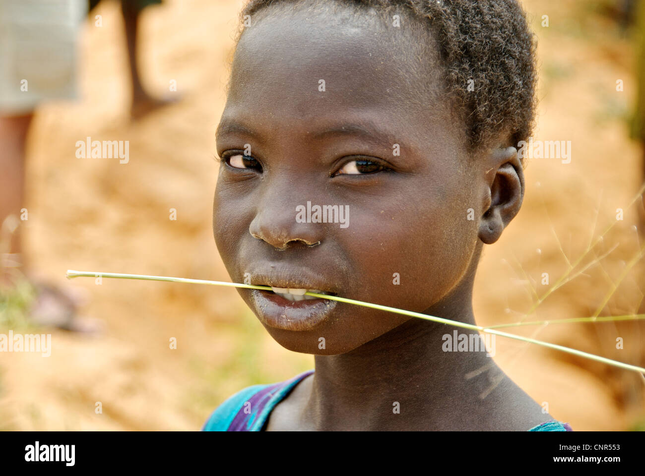 Ein Portrait eines jungen Mädchens in Dogon County, Mali. Stockfoto